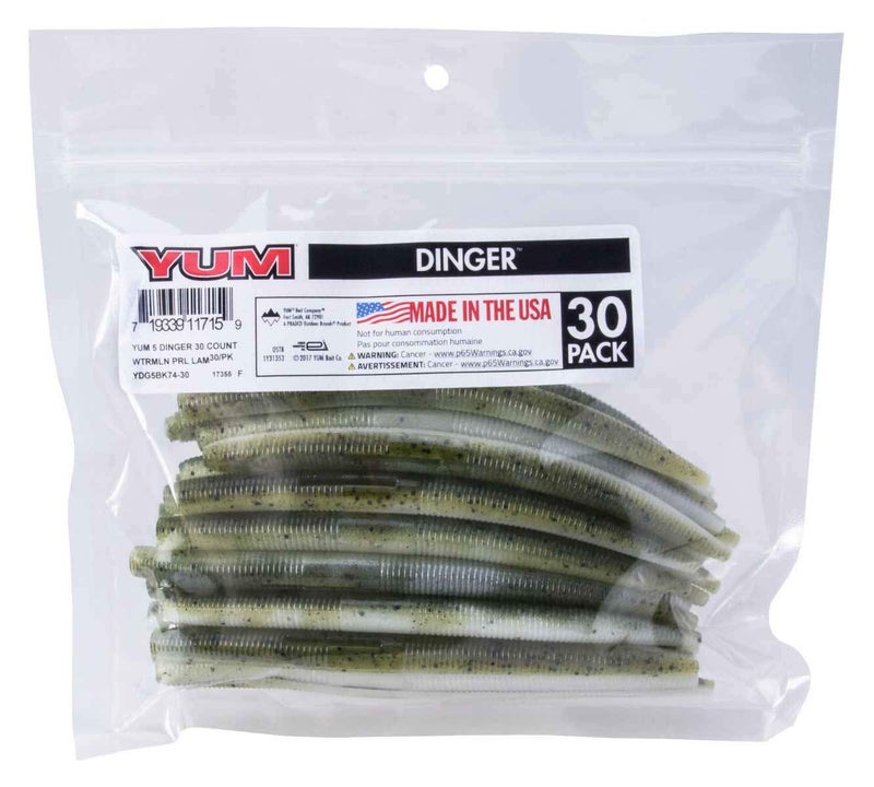 Yum Lures 5 Dinger Black, Watermelon pearl, Pack of 30